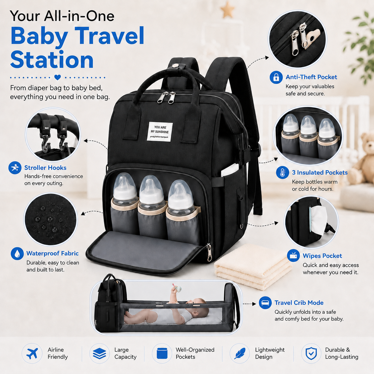 MomEase™ TravelCrib Diaper Backpack Shop1103661025 Store